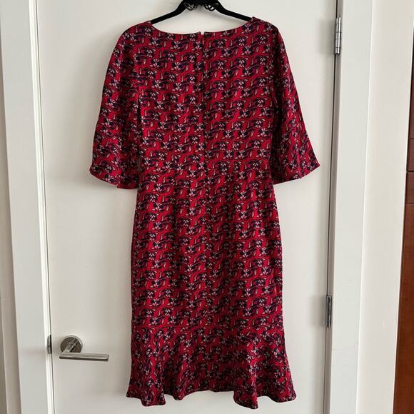Boden Red Blue Floral Print Flounce Hem 3/4 Sleeve Midi Dress Women's size 6 - Picture 2 of 6